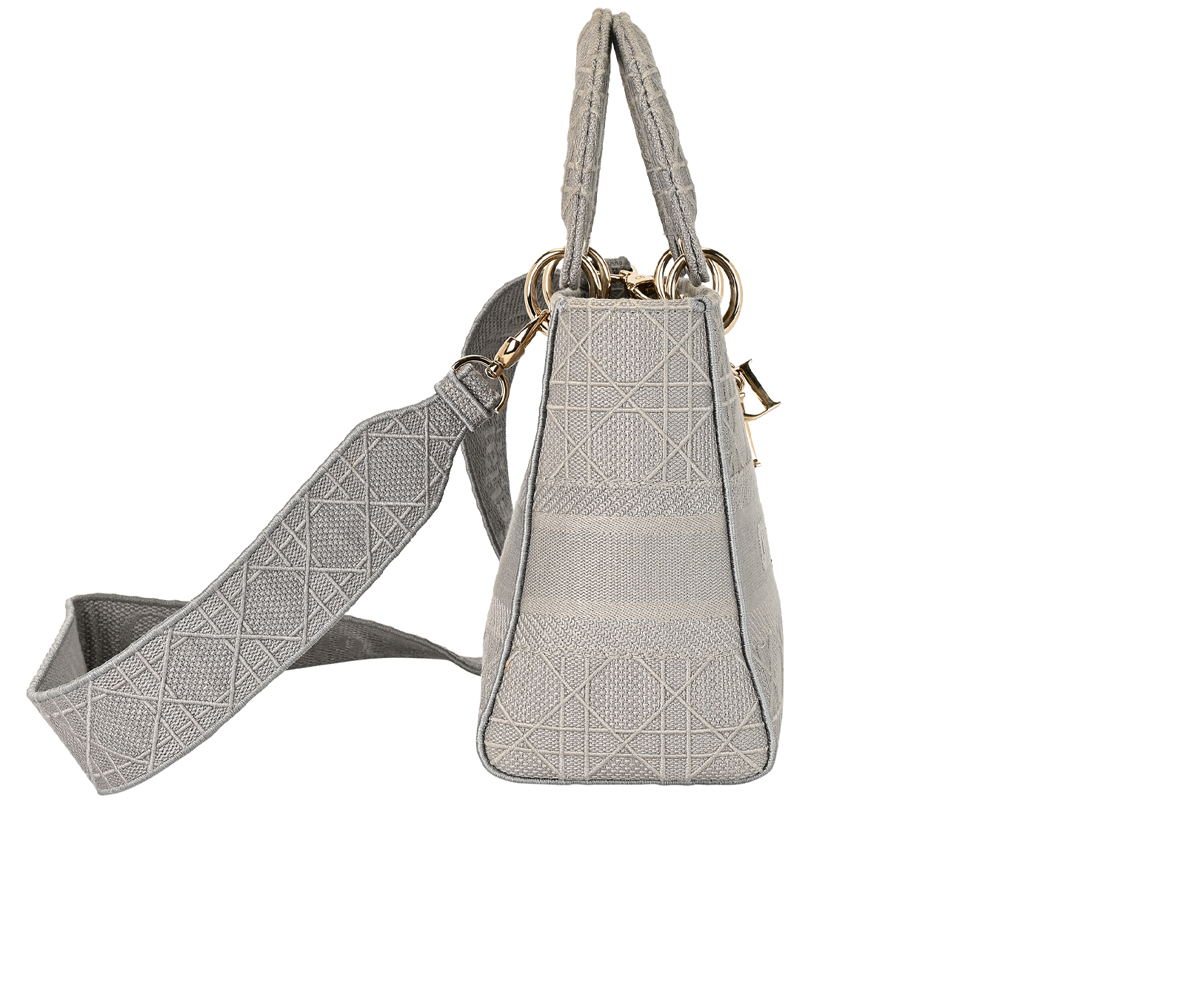 Medium Lady D-Lite Bag, &pound;2,300, Handbags, Grey, Canvas, Side view